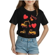 Gubotare Summer Tops for Girls Girls' Tees Short Sleeve T-Shirt Casual Graphic Summer Crewneck Tops,11-12 Years Black